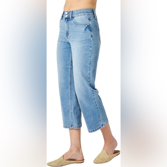 Judy Blue High Waist Double Button Waistband Cropped Wide Leg Jeans Size 15/32 - Picture 4 of 13